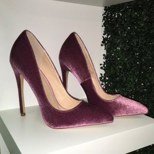 Pink velvet heels